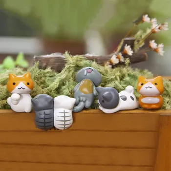 6pcs Cute Kačių Modelio Apdailos Miniatiūriniai Animacinių filmų, Pasakų Sodas Ornamentu Automobilių Statulėlės Amatų Namų Lauko Apdailos Reikmenys