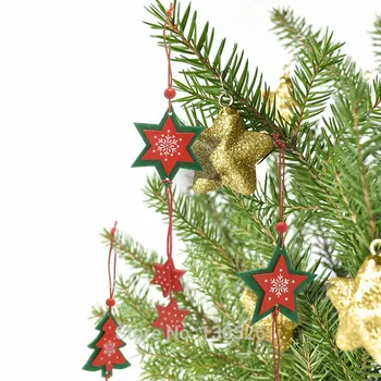 6pcs Kalėdų Eglučių Papuošalai Star Širdies Snaigės Bell Kalėdos Šalies Namų Kalėdų Medinis Dekoras Navidad Lauko Apdailos Mišrus