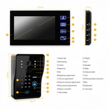 7 colių TFT Monitoriaus Spalva Video Duris Telefono Ryšio Sistemos, Naktinio Matymo Doorphone Fotoaparatas