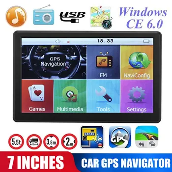 7inch Touch Screen Automobilinis GPS Navigacijos FM 8G+DDR256M Automobilio Multimedijos Grotuvas Radijas Sat nav Truck gps navigatorius nemokamai žemėlapyje