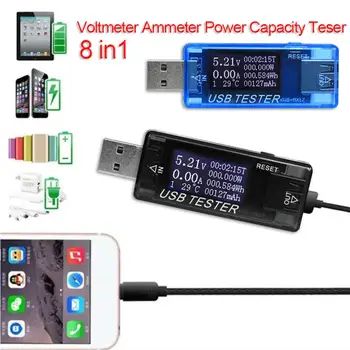 8-in-1 USB Testeris Dc Digital Voltmeter Amperimetro Įtampa Srovės Matuoklis Ammeter Detektorius Maitinimo Banko Įkroviklio Indikatorius