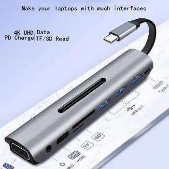 9 1 Universalus USB Šakotuvą, C Tipo HDMI-suderinama Adapteris 4K VGA PD TF Card Reader USB C Splitter 