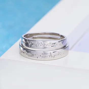 925 sterlingas sidabro mados elektrokardiograma dizaino mėgėjams pora žiedus moterims, vyrams pirštu šalis žiedas ne išnyks papuošalai
