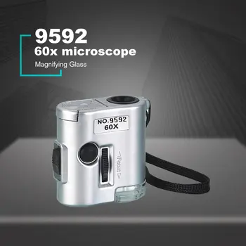9592 60X didinamasis stiklas Mini Mikroskopas Su LED Papuošalai Antikvarinių daiktų Identifikavimo Didinamojo Stiklo Loupe Stiklo LED UV lempa