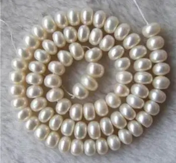 AAA Baltos spalvos Gėlavandenių Perlų Roundel Karoliukai 7-8mm 15