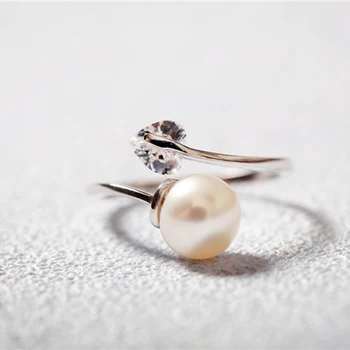 AAA Kubinis Cirkonis Vestuvių Juostoje Žiedai ir Vestuvių Balto Aukso Didelis Perlas Atidarykite Reguliuojamas Pirštų Žiedai Bague Femme Aukščiausios Kokybės Anel