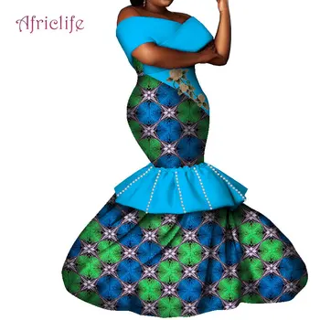 Afrikos Suknelės Moterims Grindų Ilgis Slim Promenadzie Suknelė, Vieną Petį Spausdinti Suknelės WY8497
