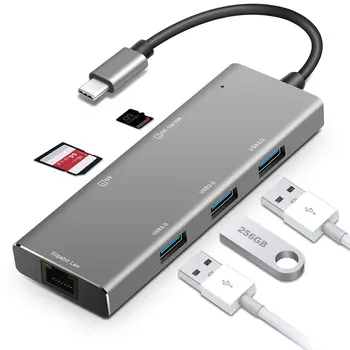 Aliuminio USB C Hub 6-in-1 USB Tipo C Hub Adapteris Raktu Suderinama 2016 2017 MacBook Pro 13
