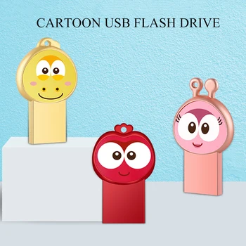 Animacinių filmų Pendrive Linksmas Klaidą USB Flash Drive 8GB 16GB 32GB 64GB 128GB Metalo Mielas Automobilių Pen Ratai U Stick Atminties Diską