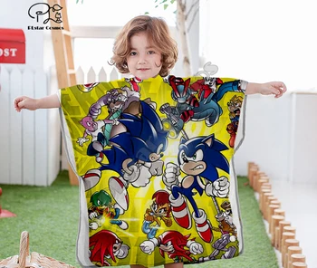 Anime Super Sonic juokingas Animacinių filmų Gobtuvu kūdikių Berniukų ir Mergaičių Rankšluostį Nešiojami Vonios Rankšluostis Vaikams Keliauti 3D spausdinimo Paplūdimio Rankšluosčiai