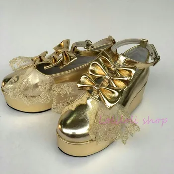 Antaina Japanese lolita batai plius dydis / specialų užsakymą Išskirtinio originalaus Lolita aukso Nėrinių Princesė Batai yj001