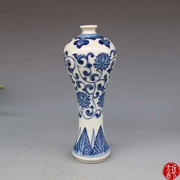 Antikvariniai QingDynasty porceliano vaza,balta ir mėlyna,Suvynioti lotus,Rankomis dažyti amatų,Surinkimo ir Puošmena
