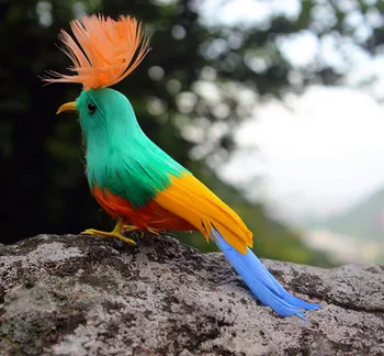 Apie 12cm spalvingų plunksnų paukštis modeliavimas paukščių modelis rankdarbių prop,sodo namų dekoravimo, dovanų p0931