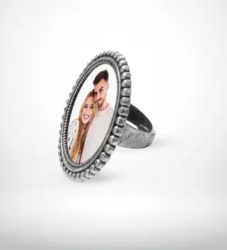 Asmeninį Foto Antikvariniai Sidabro Blizgučiai Žiedas (Modelis 9)