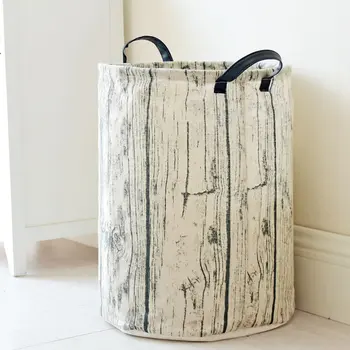 Asmeninį medžio grūdų didelis sulankstomą skalbinių krepšį, neperšlampama lino nešvarių drabužių skalbimo saugojimo krepšys su odos rankena