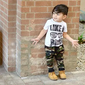 Atsitiktinis Bamblys Baby Vaikų Berniukų Drabužiai Nustatyti T-shirt TopsLong Kelnes 2VNT Komplektai