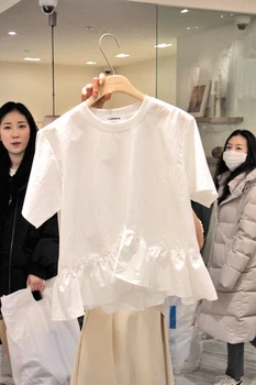 Atsitiktinis Trumpas O-Kaklo Marškinėlius Korėjos Stiliaus Moteris Pynimas Marškinėliai Medvilnės Moterų Marškinėlius Vasaros Mados Susiuvimo Marškinėliai 4845 50