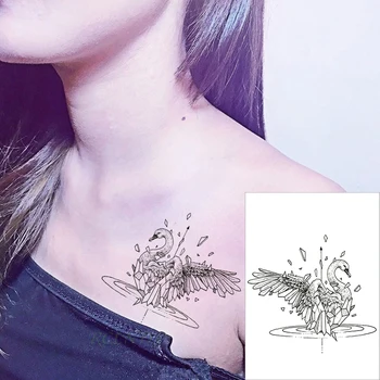 Atsparus vandeniui Laikina Tatuiruotė Lipdukas animacinių filmų gulbė paukščių mažas meno juoda netikrą tatto 