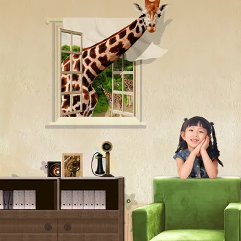 Atsparus vandeniui nuimamas kambarį miegamojo sienos lipdukas imitacija 3D lipdukas žirafa