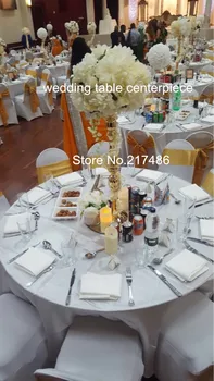 Aukso vestuvių puošmena, gėlių stovas vestuvių stalo dekoracija