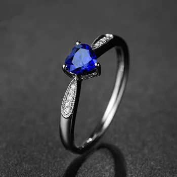 Aukštos klasės Mados Moterų 925 Sidabro, Mėlyna Cirkonis Širdies Žiedas Deimantas Žiedai Moterims, Juvelyriniai dirbiniai Didmeninė Žiedas