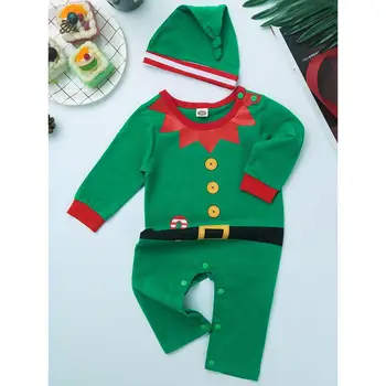 Aukštos Kokybės baby berniukas ir mergaitė rudenį kalėdų elf drabužių rinkinys kūdikių drabužėlių naujagimiui berniukų, mergaičių romper skrybėlę Komplektus 0-18M