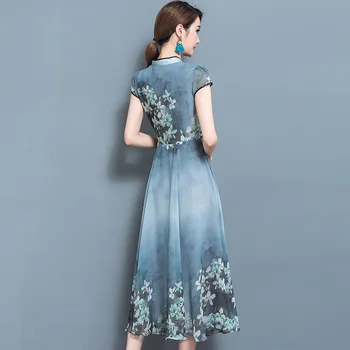 Aukštos Kokybės Naujausias Mados kilimo ir tūpimo Tako Pasukite Žemyn Apykaklės Maxi Suknelė Moterų ilgomis Rankovėmis Retro Art Spausdinti Dizaineris Ilga Suknelė