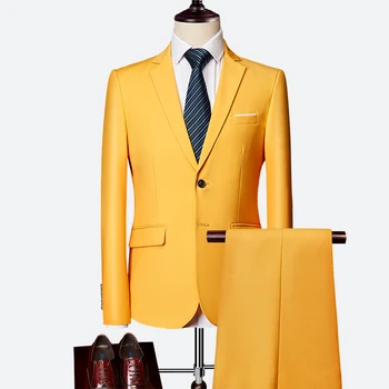Aukštos kokybės vyriški verslo kostiumas-dviejų dalių kostiumėlį slim fit mens kostiumai, striukė ir kelnės didelio dydžio 5XL mados vestuvių kostiumas vyrams