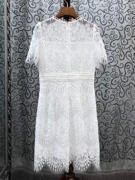 Aukščiausios Kokybės Naujos Nėrinių Suknelė 2020 Metų Vasaros Bodycon Suknelė Moterims Kristalų Duobute Deco Trumpas Rankovės Baltos Spalvos Mėlyna Suknelė Vestido De Festa
