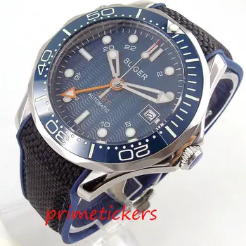 Automatinis judėjimo BLIGER 41mm blue dial GMT šviesos rankas safyro stiklo gumos juosta juoda bezel mens watch