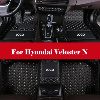 Automobilio grindų kilimėlio Oda Automobilių interjero Dvigubo sluoksnio Kilimų apsaugoti kilimėlis su Logotipu Hyundai Veloster N