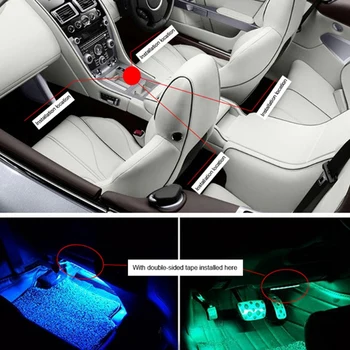 Automobilio LED Šviesos Juostelės 4-Piece Set 48LED Įvairių Spalvų Muzikos Automobilio Salono Šviesos diodų (LED) Apšvietimo Komplektą Įeina Automobilinis Įkroviklis