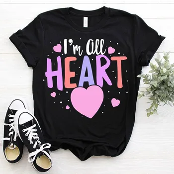 Aš Visa Širdimi Myliu Atspausdintas T-Shirt Moterims trumpomis Rankovėmis Prarasti Saldus Juoda Femme Pora Tee Marškinėliai Valentino Diena Marškinėliai Mergaitėms