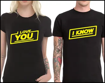Aš ŽINAU, aš MYLIU TAVE, juoda atitikimo T-shirt geltona laišką išspausdinti porą marškinėliai moteris vyrų mados tumblr shirt grafikos Tees viršų