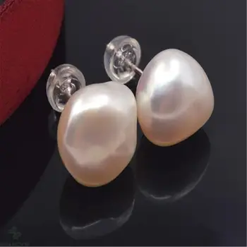 Balta baroko perlų auskarai su 18k aukso smeigės Nereguliarus tikra Vestuvių Earbob Natūralūs Priedai Nepriekaištinga Įtaigus Mados