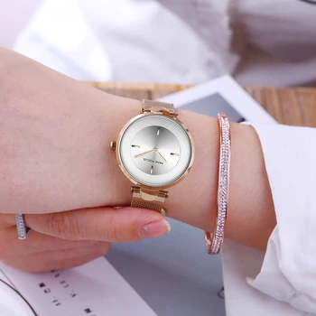 Baltas Plonas Laikrodis Moterų Mados Paprasta Laikrodžiai Cirkonio Suknelė Moteris Žiūrėti Rose Gold Kvarco Ponios Moterų Watch Laikrodis