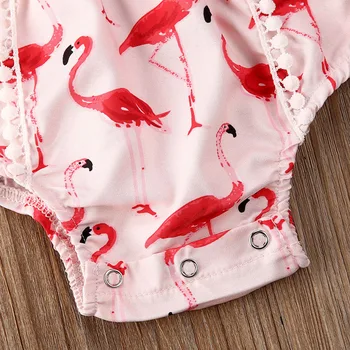Bamblys Kūdikių Mergaičių Vasaros Drabužių Flamingo Romper Kūdikių Naujagimiui Mergina Kutas Susiėmę Rankovių Jumpsuits Animacinių Filmų Komplektai