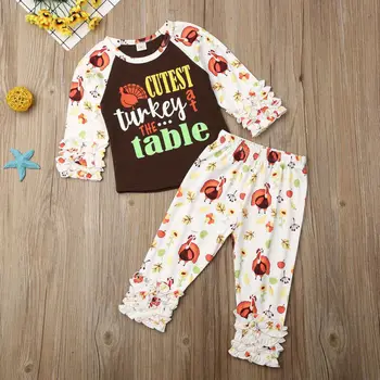 Bamblys Vaikas Baby Girl Padėkos Drabužius, Turkija, T-marškinėliai, Topai+Kelnės Komplektai Rinkinys