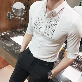 Baroko Stiliaus Marškiniai Vyrai Camicia Barocco Mens Klubas Komplektus Korėjos Drabužių Mens Marškinėliai Black Camisa Socialinės Slim Fit Balta Suknelė Marškiniai