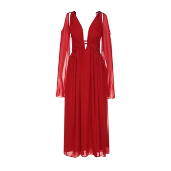 Beateen 2019 Naujas Moterų Mados Seksualus Plungės Iškirpte Dirželis Išpjovą Akių Elegantiškas Maxi Suknelė Raudona Šalies Ritininės Suknelė