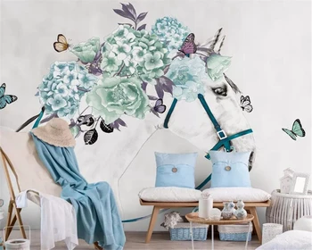 Beibehang Užsakymą 3d tapetai, freskos mažas šviežias baltas arklys gėlės drugelis ranka-dažytos TV kambarį sienos 3d tapetai