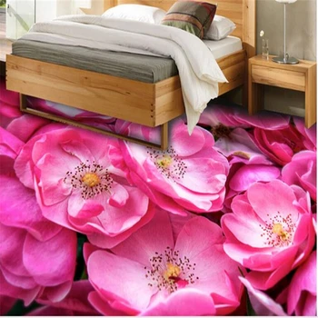 Beibehang Užsakymą grindys vandeniui neaustinių tapetai, gražus romantiškas rausvos rožės vonios kambarys 3D grindų plytelės