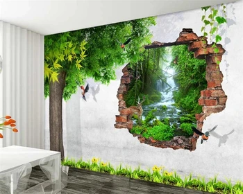 Beibehang Užsakymą tapetai 3D Didelis Medis Paukščių Plytų Sienos, TV foną, Namų Dekoro Gyvenimo kambario, Miegamasis Fone Freskos 3d tapetai