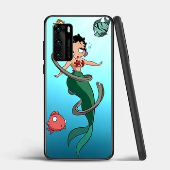 Betty Boop animaciją Huawei P Smart Z S 2021 Pro Plus 2018 2019 2020 Mate 10 20 20X 30 lite Pro Black Telefono dėklas