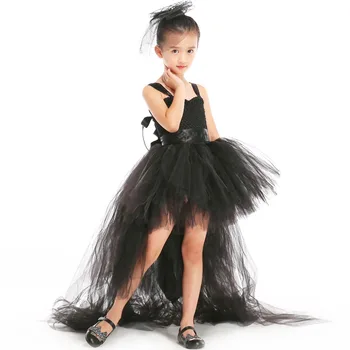 Black Girl Dress withTrain tiulio Mergaičių, Kūdikių Drabužiai Šalies Gėlių Mergaitė Šalies Tutu Sukneles Spalvingas Halloween Party Dress