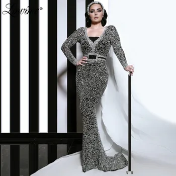 Blizgučiai V Kaklo Vakare Gown Blizgančių Audinių Undinė Elegantiškas Šalis Suknelė Užsakymą Arabų Dubajaus Moterų Prom Dresses 2020 Abendkleider