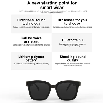 Bluetooth 5.0 Smart Akiniai, Akiniai Nuo Saulės Balso Skambučio Belaidė Stereofoninė Laisvų Rankų Įranga Lauko Sporto Mados Aikštė/Apvalių Rėmelių Akiniai