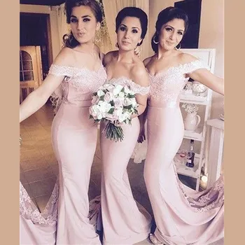 Blush Pink Ilgai Bridesmaid Suknelę Bžūp Rankovėmis Vestuves Suknelė Undinė Valymo Traukinio 2020 Nauja Siunta