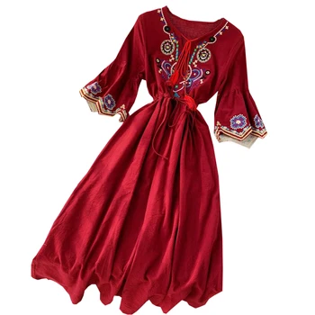 Bohemijos Nacionalinės Moterų Suknelė Dykumos Pievų Turizmo Etninės Siuvinėjimo Suknelė Prarasti Suknelė Blyksnius Rankovės Atostogų Vasaros Suknelė