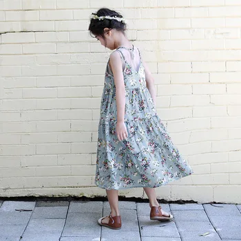 Bohemijos spausdinti medvilnės merginos berankovis suknelė vasaros 2018 princesė dress big baby girl vasaros suknelė vaikų drabužiai